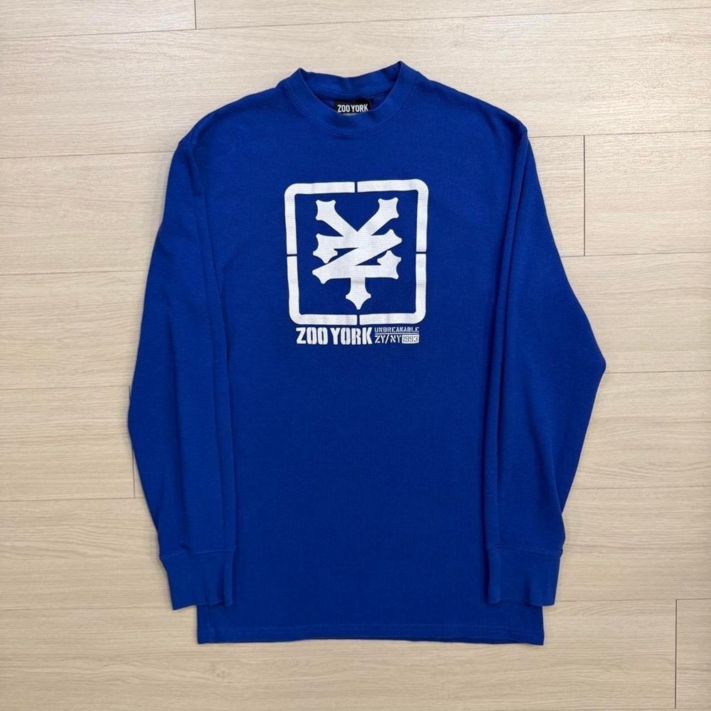 Y2K Zoo York Blue Long Sleeve Thermal Shirt Mens Size XL Skater